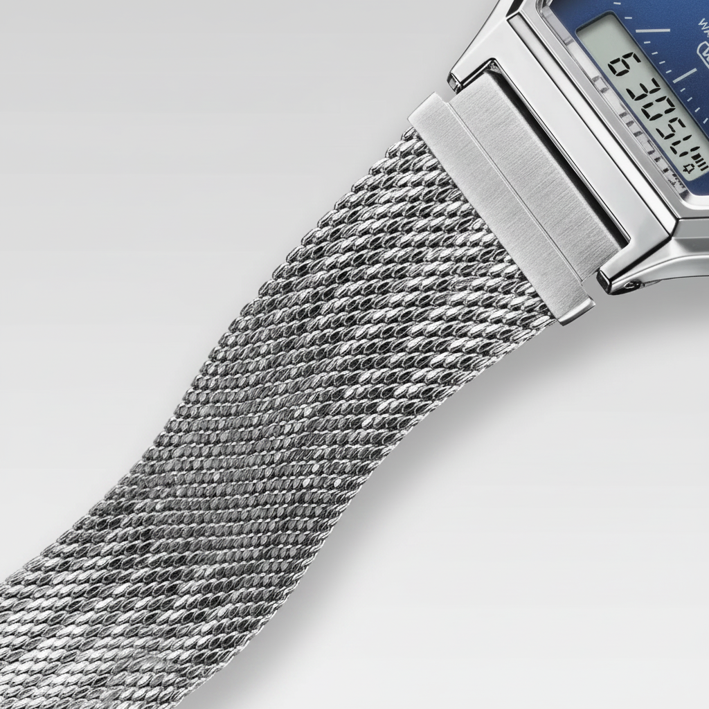 Casio Ana-Digi mesh bracelet extreme macro