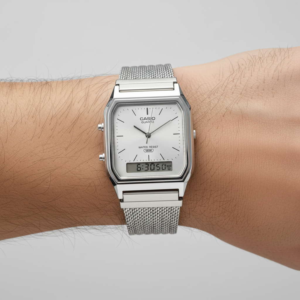 Casio Ana-Digi watch on wrist