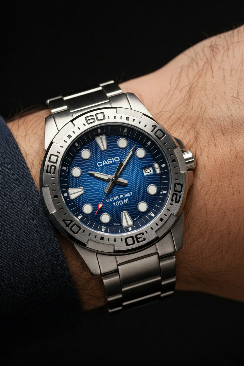 Casio Blue Dial Watch - Crystal Clear Text