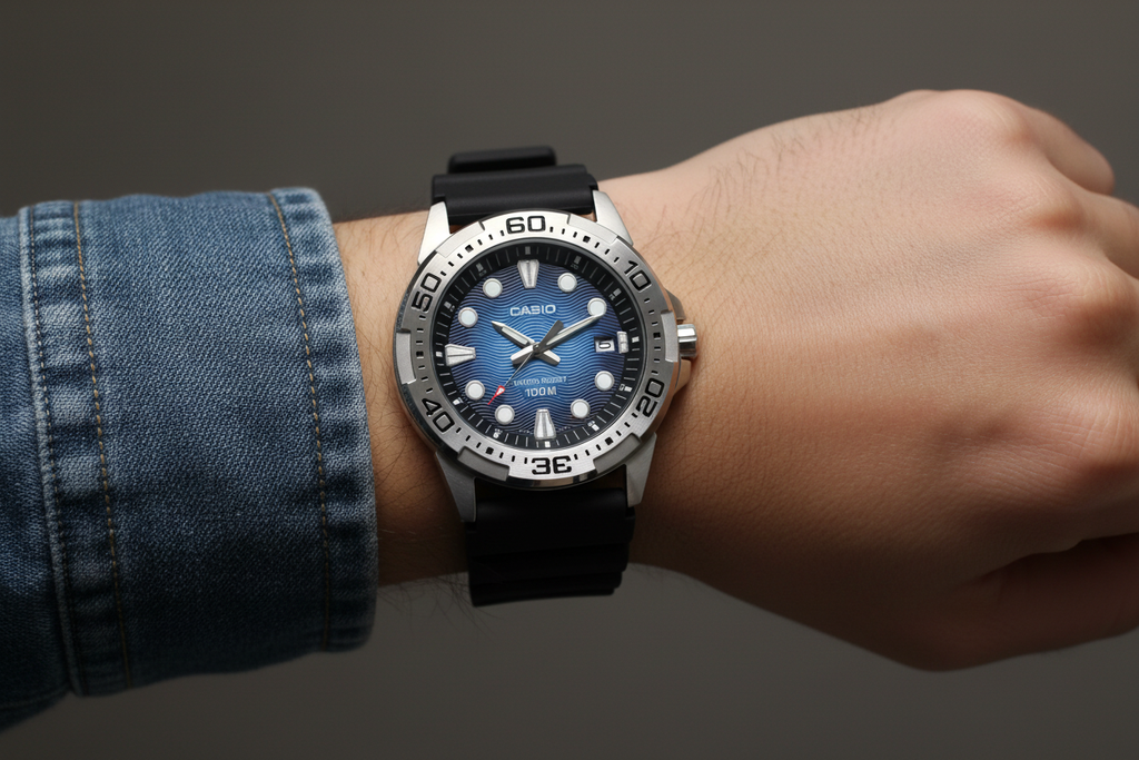 Casio Blue Watch Wrist Shot
