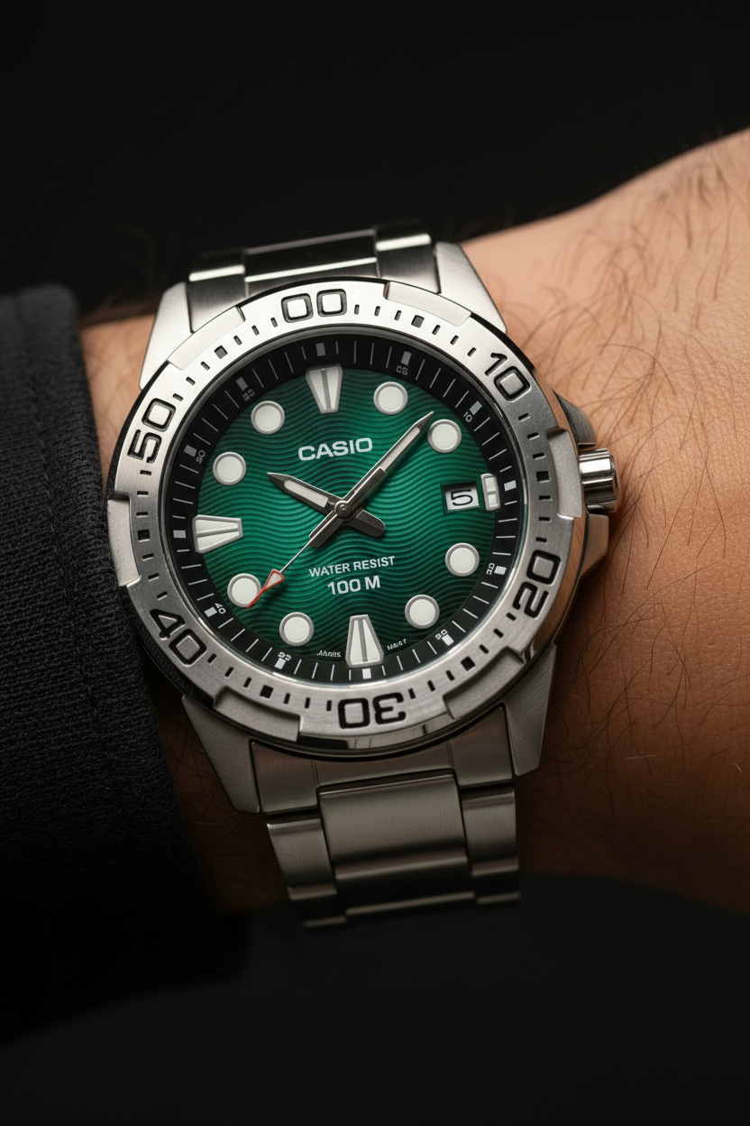 Casio Green Dial Watch - Sharp Clear Text