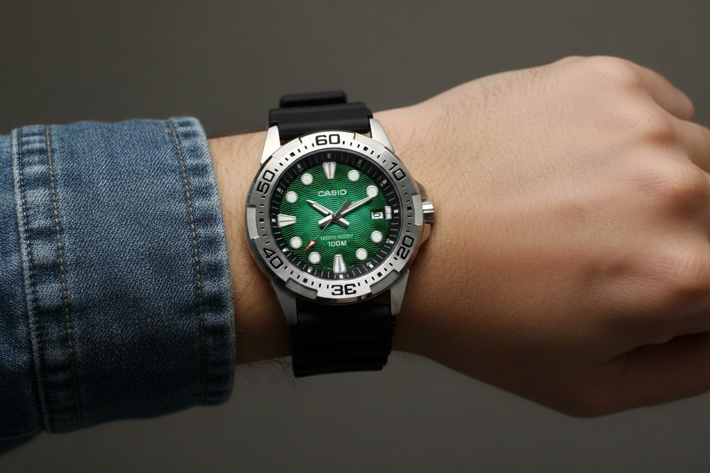 Casio Green Watch Wrist Shot