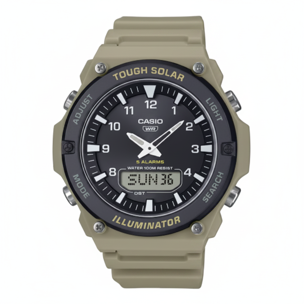 Casio Tough Solar watch - full black case and dial clearly visible